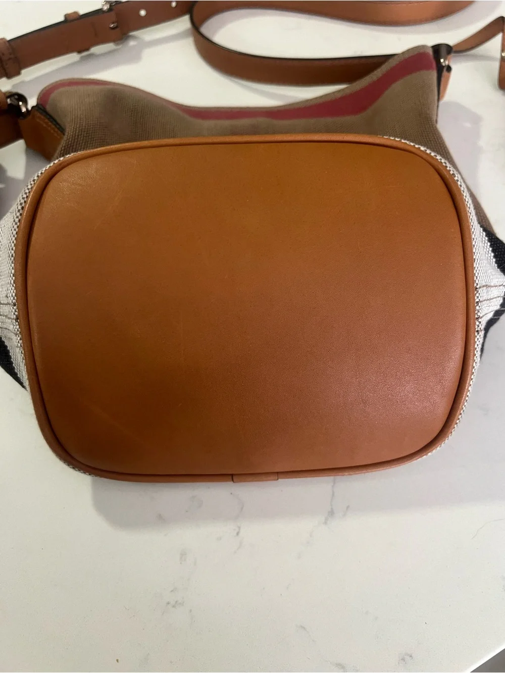 Burberry Beige, Brown and Red Check Crossbody Bag with Leather Trim